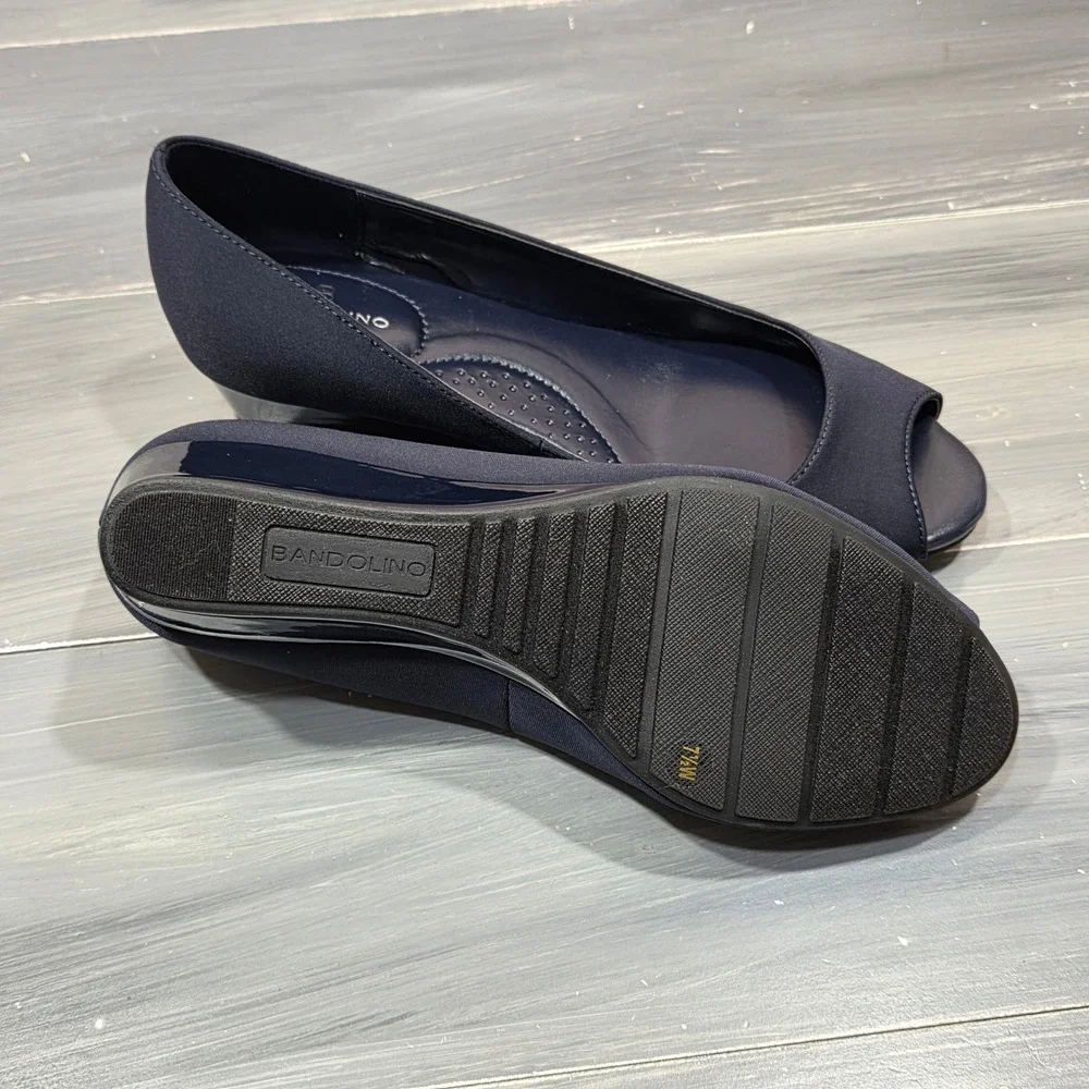 Bandolino Wedge Heels BDCANDRA Navy Blue Peep Toe Size‎ 7.5 W Wide